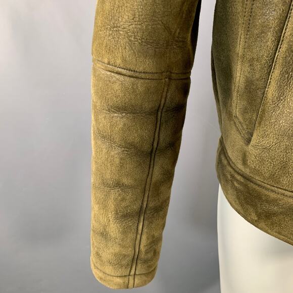 TODD SNYDER Size M Olive Green Lambskin Shearling Bomber Jacket - Picture 5 of 10